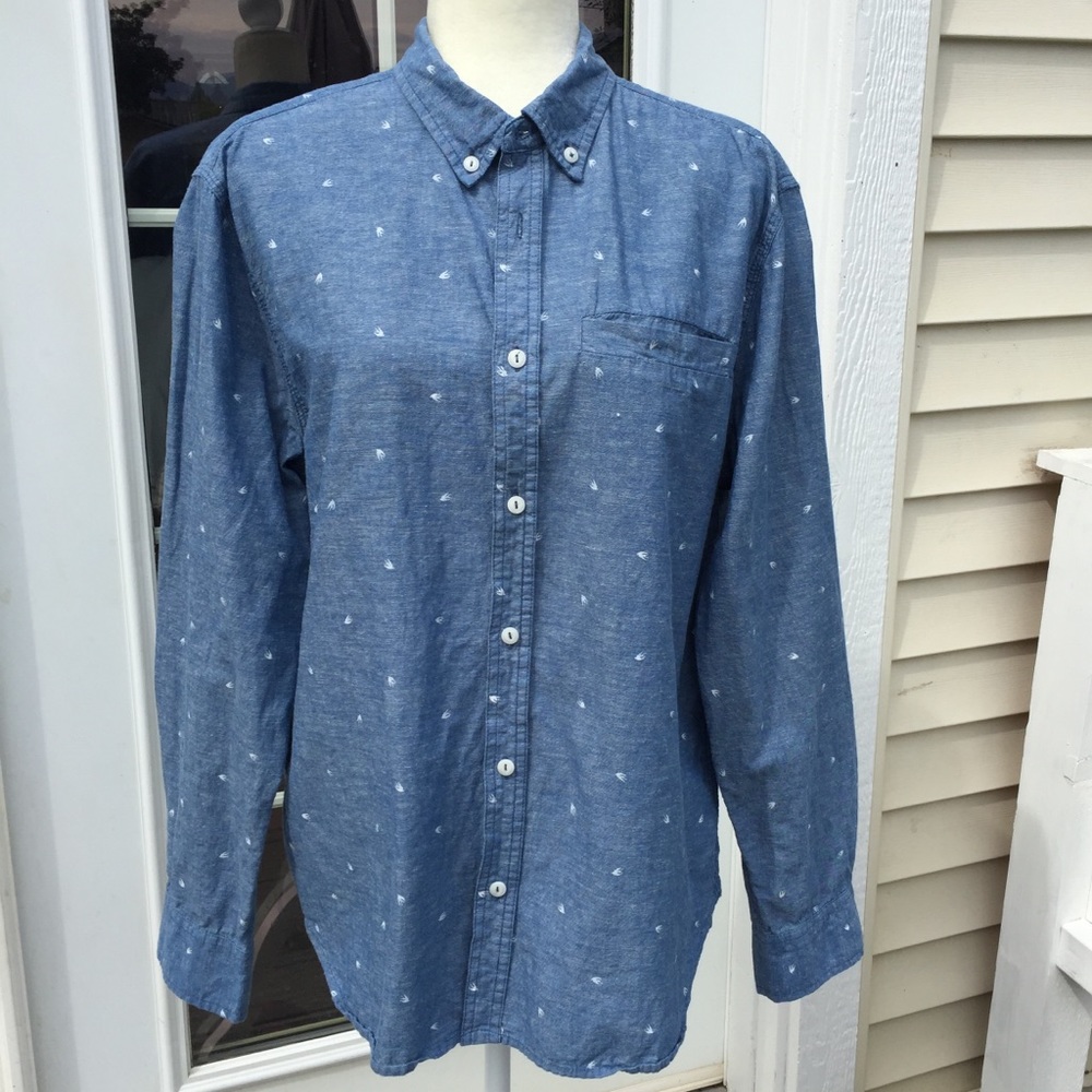 WHT Space Cotton & Linen Bird print Shirt  size L